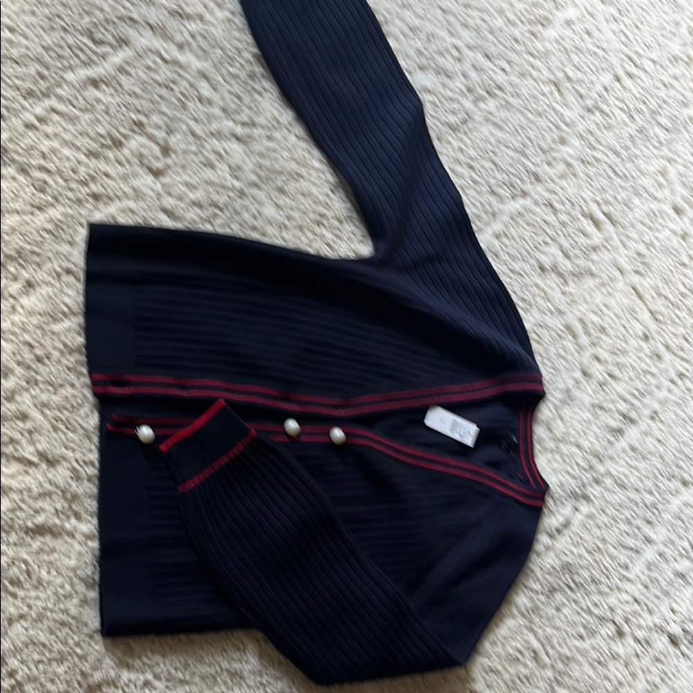 Talbots Black Cardigan with Red Accents